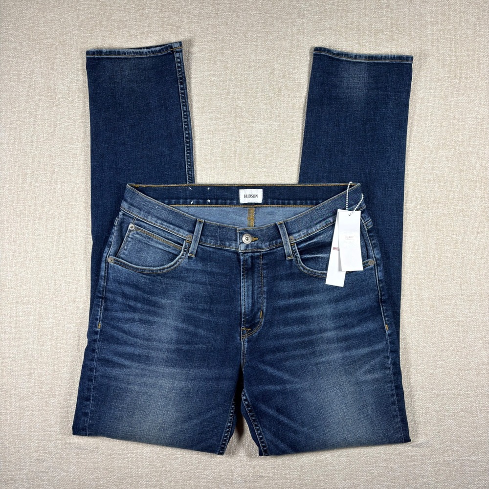 Hudson Blake Slim Straight Mens Jeans Size 33 Dark Indigo Blue NM275ZTM8 NWT - Picture 1 of 7